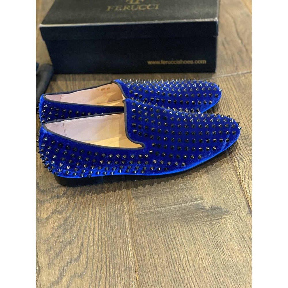 Men FERUCCI Blue Velvet Slippers Loafers Flat with Black Spikes size US 10 - Picture 7 of 11
